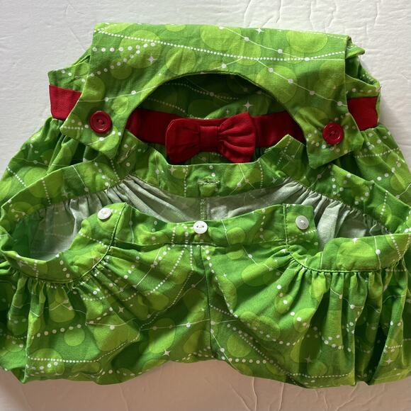 Baby Girls Red Bow Green Bubble Short Romper Size 6M - Picture 7 of 9
